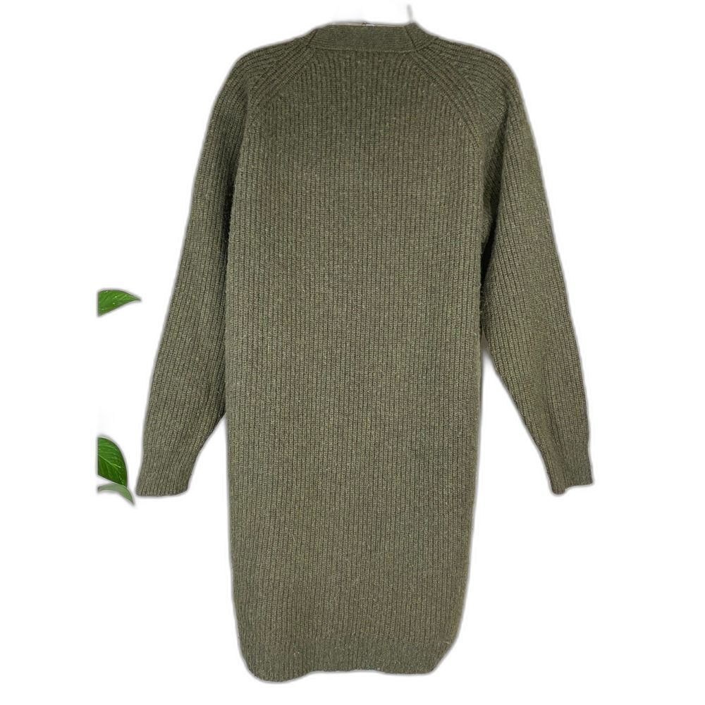 Wool Blend Madewell Sweater Dress W/ S Olive Green Ribbed Henley Knit used - Picture 3 of 11